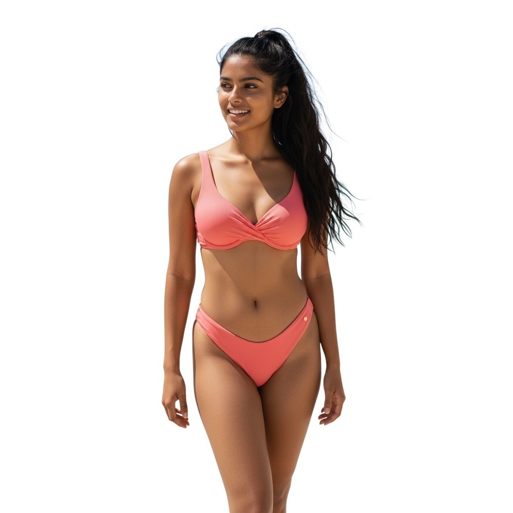 Victorias Secret‎ Pink Ribbed Bikini Set Push Up Top 38C Brazilian Bottoms Large